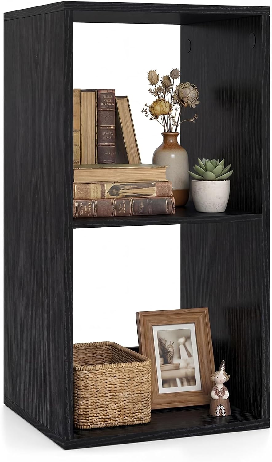 Goflame 2-Cube Bookcase, White Cubby Bookshelf w/Back Guardrail & Anti-Tipping Kits