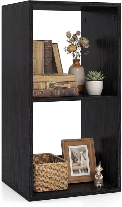 Goflame 2-Cube Bookcase, White Cubby Bookshelf w/Back Guardrail & Anti-Tipping Kits