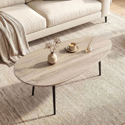 Goflame Oval Coffee Table | Mid Century Modern Center Table with Sturdy Metal Frame and Compact Design