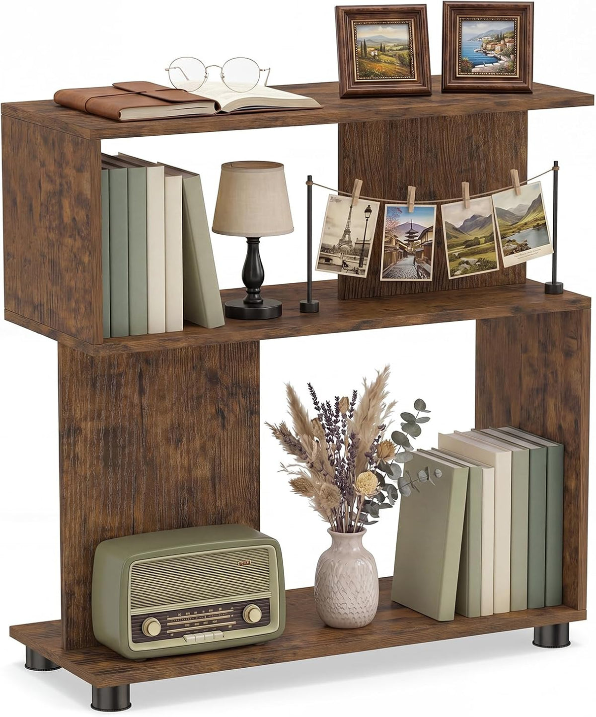 Goflame 3-Tier Geometric S Shaped Bookcase with Open Storage Shelves (1/2)