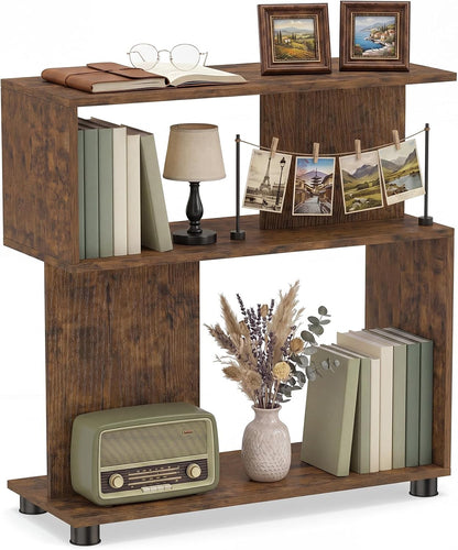 Goflame 3-Tier Geometric S Shaped Bookcase with Open Storage Shelves (1/2)