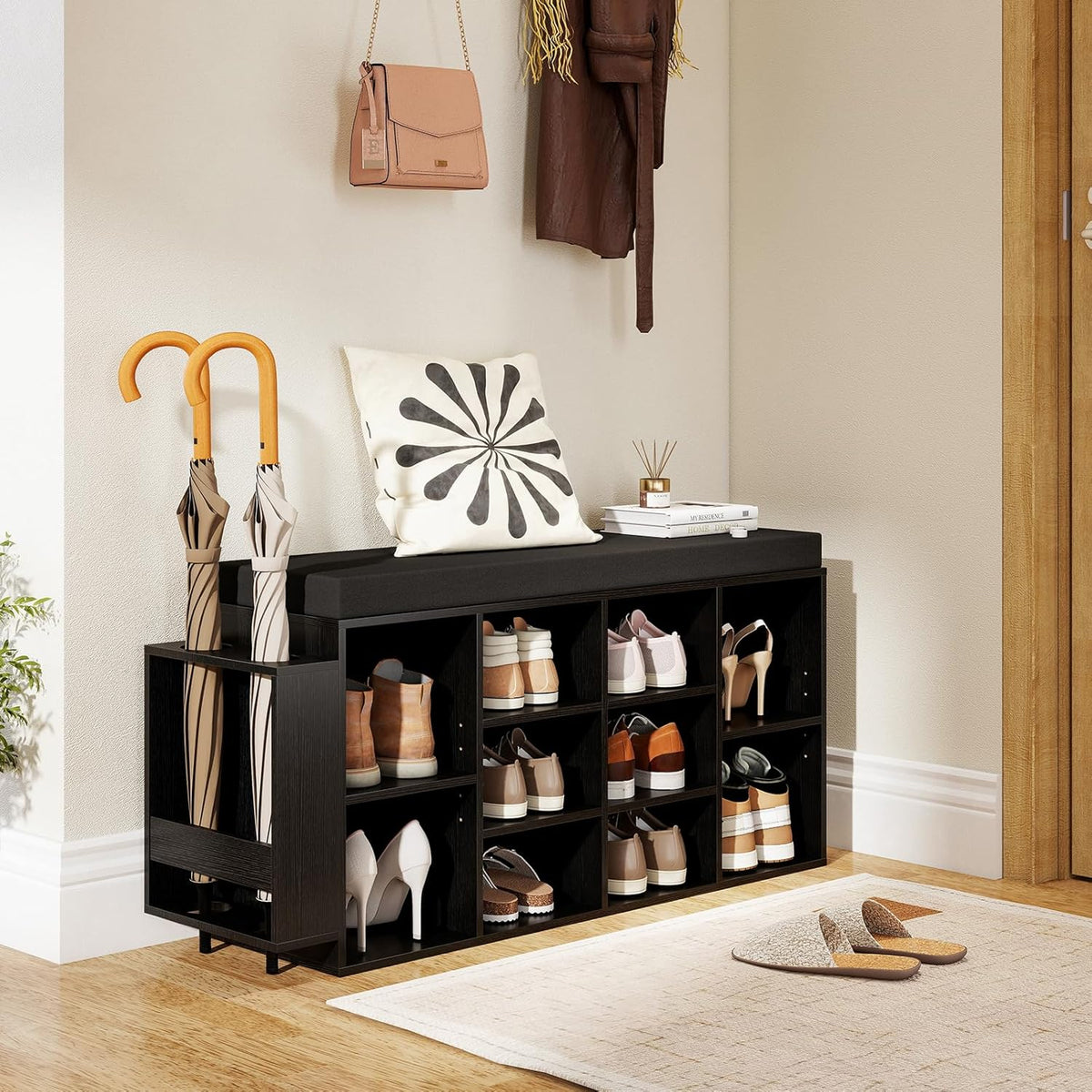 Goflame Shoe Storage Bench with Umbrella Stand