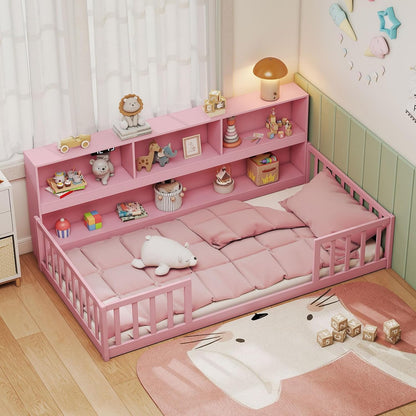 Goflame Wooden Montessori Bed Frame with Bookcase