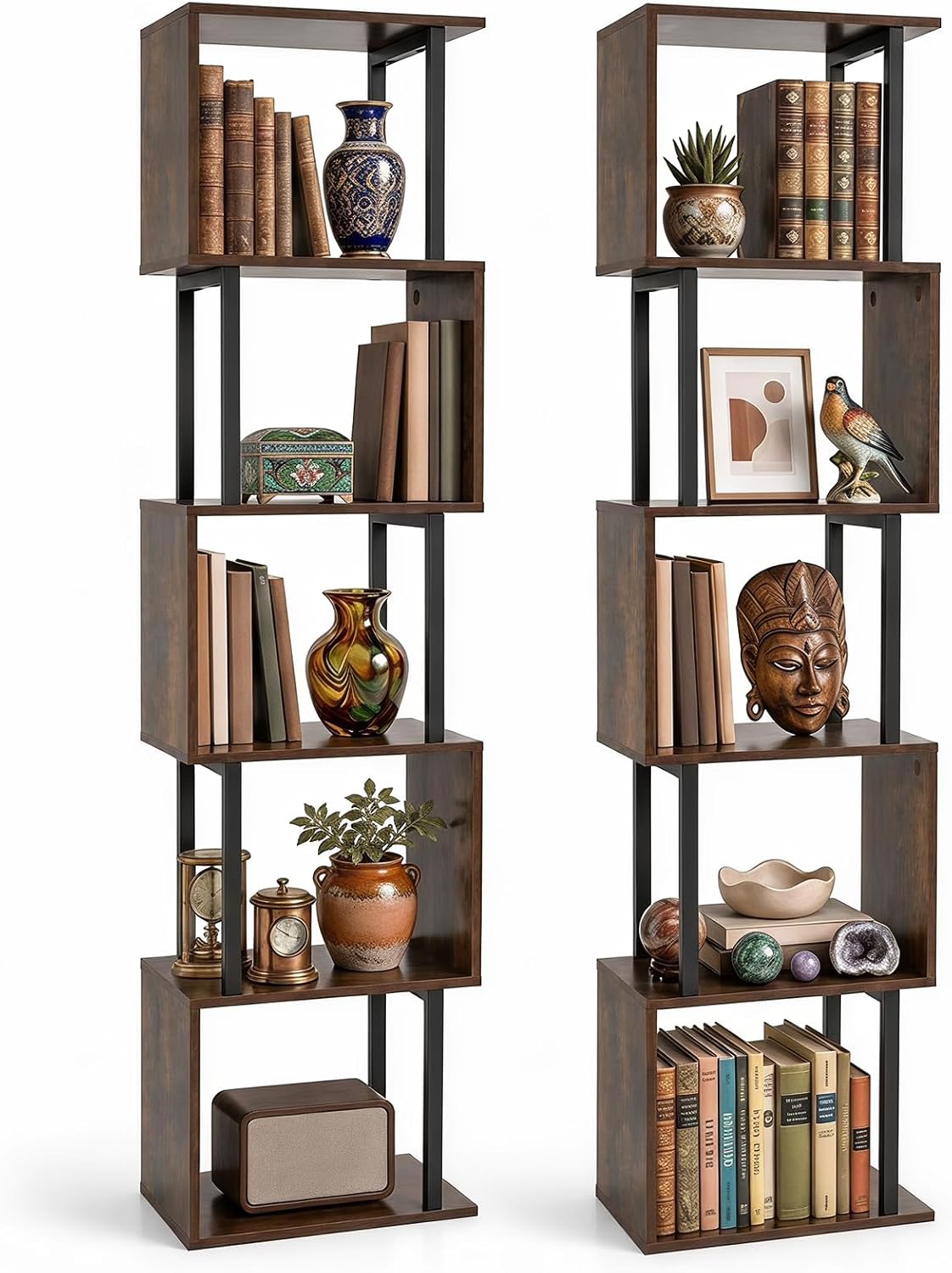 Goflame 5-Tier S-Shaped Wood Bookcase w/Metal Frame (1/2)
