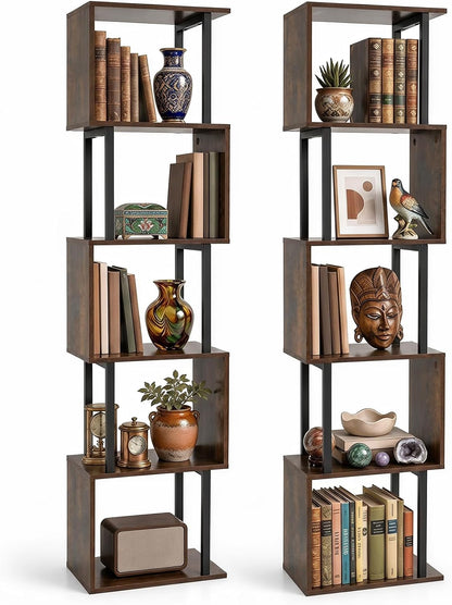 Goflame 5-Tier S-Shaped Wood Bookcase w/Metal Frame (1/2)