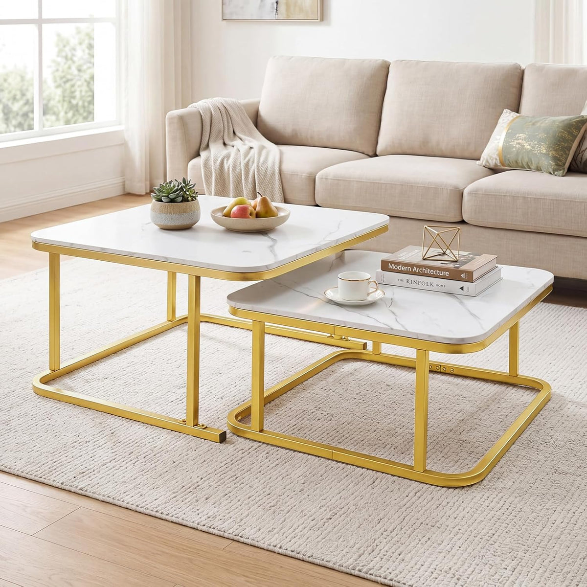 Goflame Nesting Coffee Table Set of 2 with Metal Frame