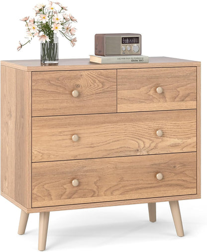 Goflame 4-Drawers Dresser for Bedroom | Wide Wooden Chest Drawers with Anti-Toppling Devices