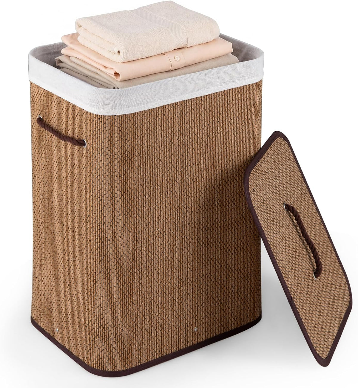 Goflame 19 Gal Rectangular Bamboo Laundry Hamper with Lid