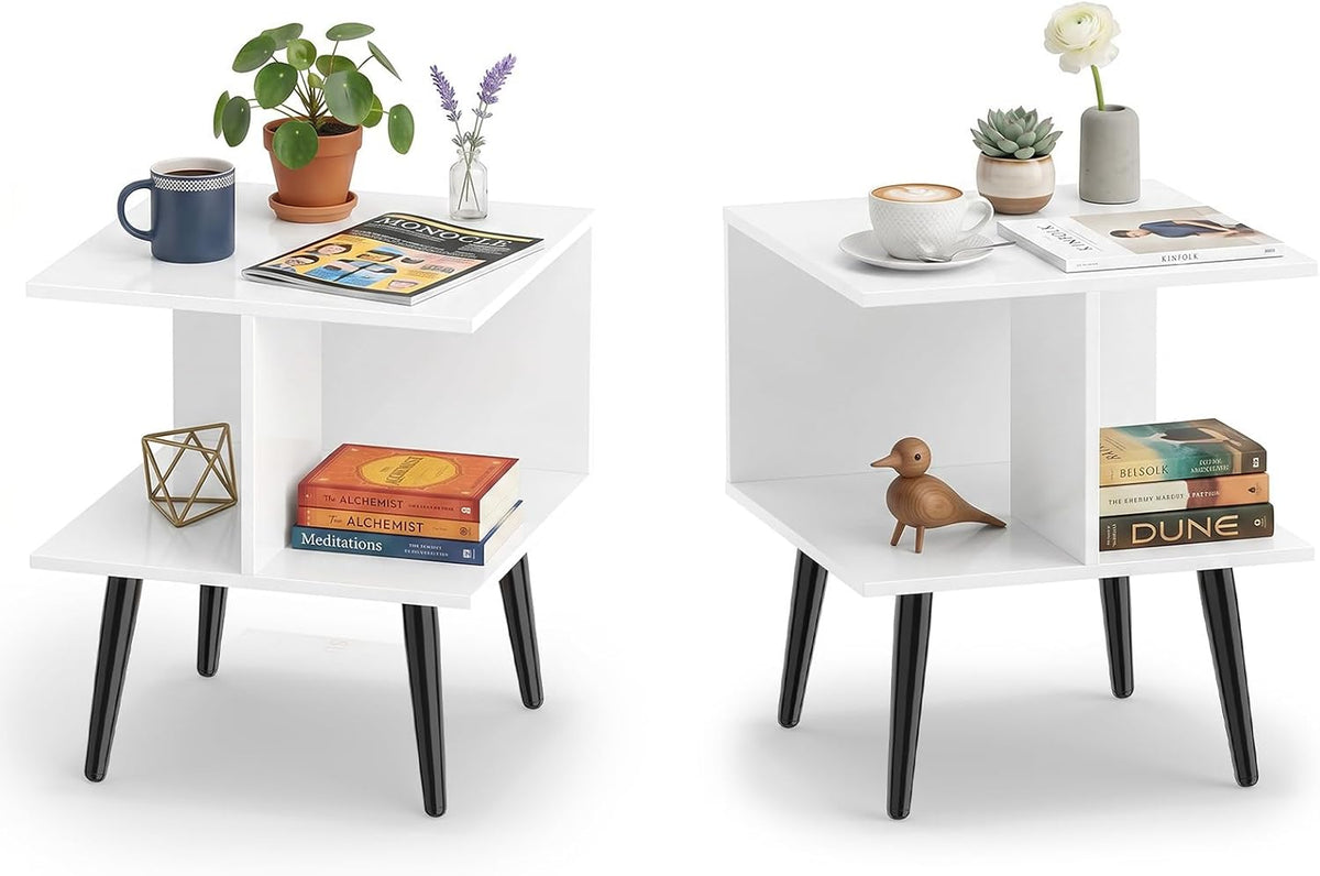 Goflame Mid Century Modern 2-Tier End Table with 2 Storage Compartments (1/2)