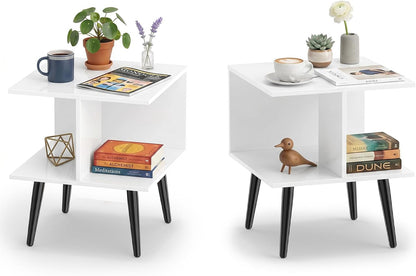 Goflame Mid Century Modern 2-Tier End Table with 2 Storage Compartments (1/2)