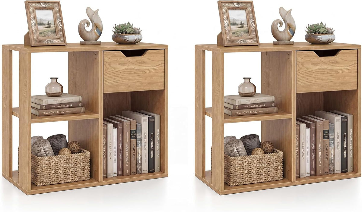 Goflame 3 Cube Bookcase with Drawer, 2 Tier Bookshelf for Small Space, Modern Freestandin