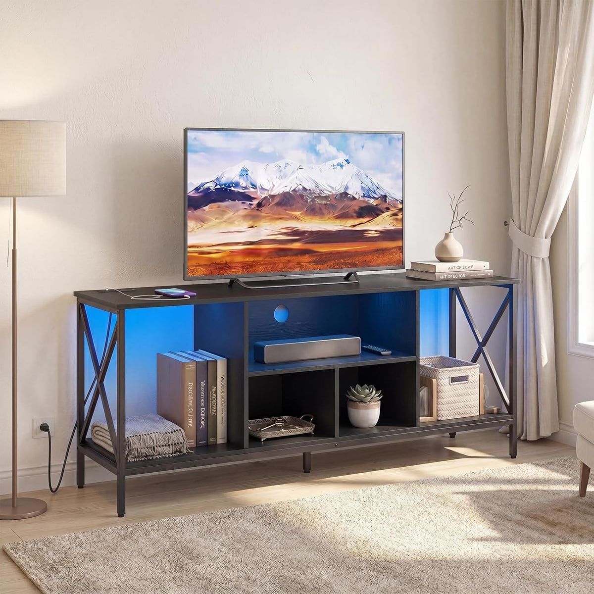 Goflame TV Stand with LED Lights for 65 Inch TV