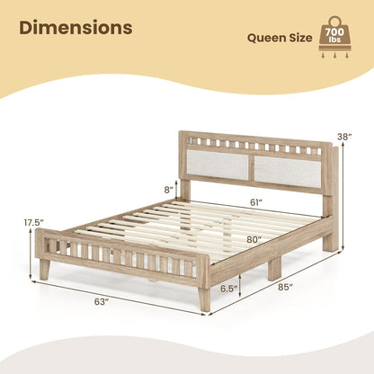 Goflame Mid-Century Wood Bed Frame with Upholstered Headboard (Full/Twin/Queen)