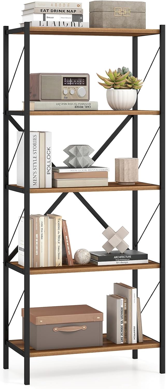 Goflame 5-Tier Tall Industrial Bookcase with Heavy-Duty Metal Frame (1/2)