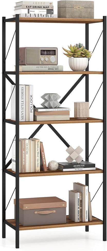 Goflame 5-Tier Tall Industrial Bookcase with Heavy-Duty Metal Frame (1/2)