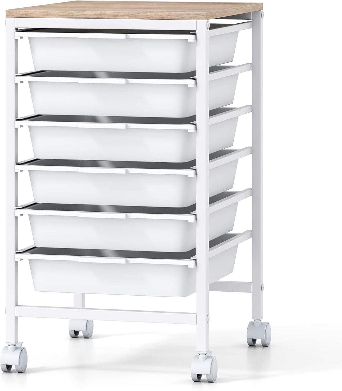 Goflame 6-Drawer Rolling Storage Cart with Wooden Tabletop