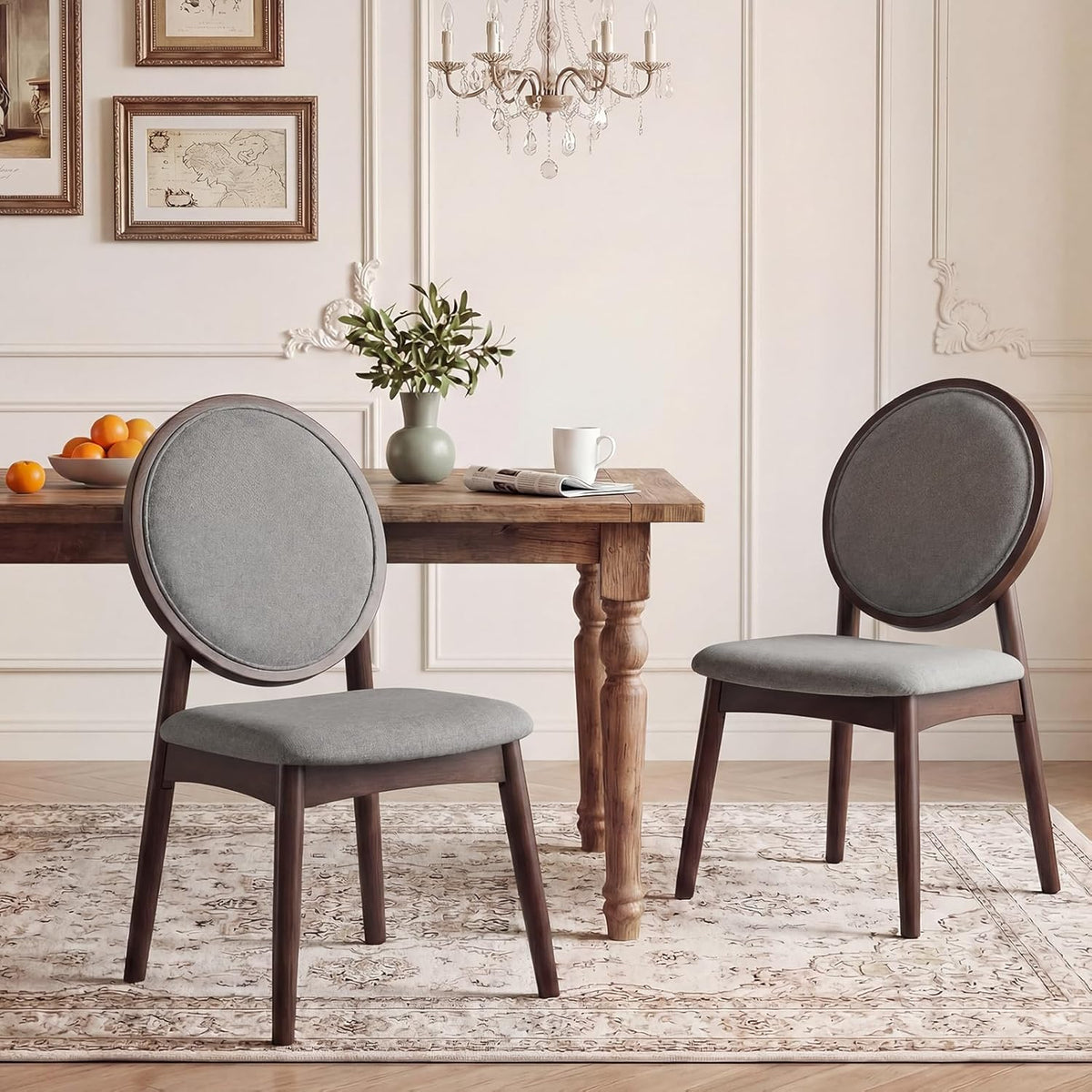 Goflame Set of 2/4 Upholstered Linen Fabric Kitchen Side Chairs with Padded Seat