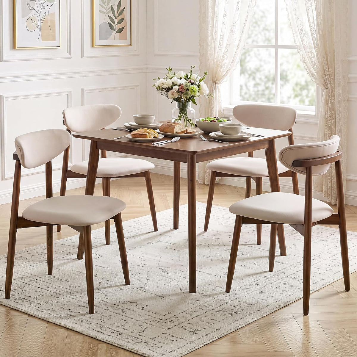 Goflame Modern Upholstered Wooden Dining Chairs with Fabric Padded Seat (2/4)