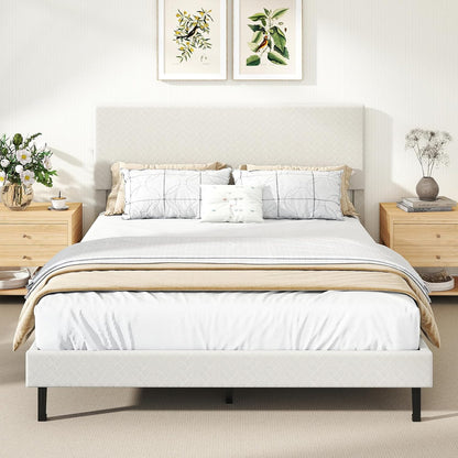 Goflame Bed Frame | Velvet Upholstered Platform Bed w/Height Adjustable Chevron Headboard