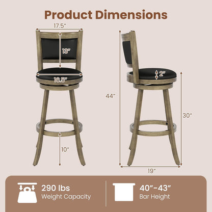 Goflame Accent Wooden Swivel Back Counter Height Bar Stool, Fabric Upholstered Design