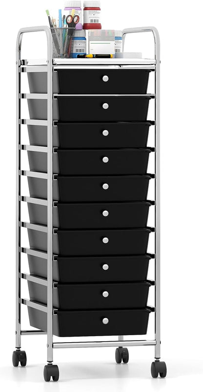 Goflame 10-Drawer Rolling Storage Cart with Metal Frame and Lockable Universal Wheels