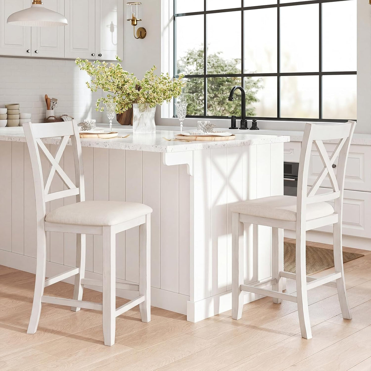 Goflame Farmhouse Counter Height Bar Stools with Footrest (2/4)