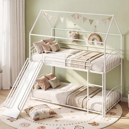 Goflame Twin Over Twin Bunk Bed with Slide & Ladder for Boys Girls