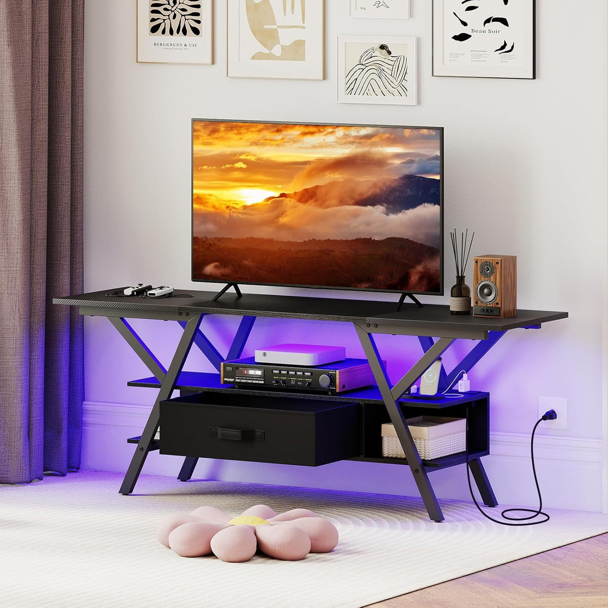 Goflame TV Stand with Power Outlets for 55-65 Inch TV
