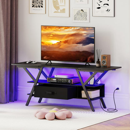 Goflame TV Stand with Power Outlets for 55-65 Inch TV