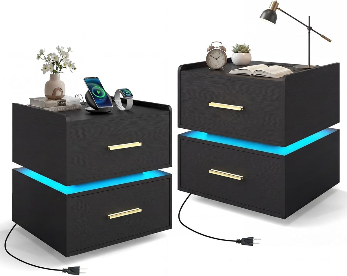 Goflame LED Night Stand with Charging Station & 2 Storage Drawers (1/2)