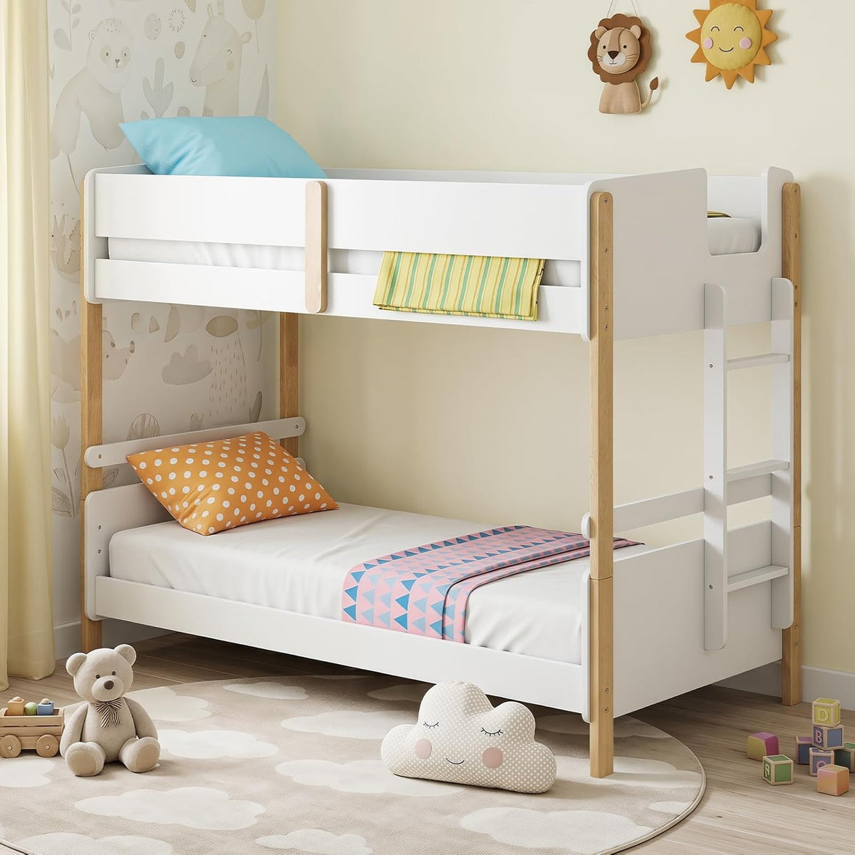 Goflame Twin Over Twin Bunk Bed with Ladder for Kids Teens Bedroom