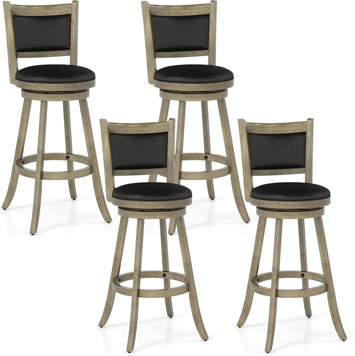 Goflame Accent Wooden Swivel Back Counter Height Bar Stool, Fabric Upholstered Design