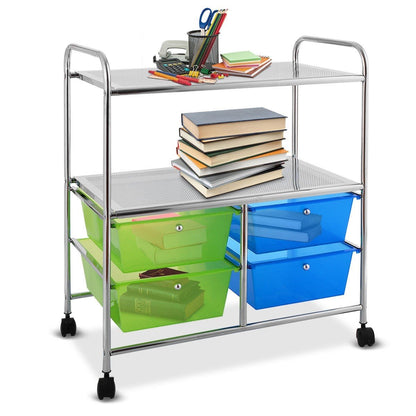 Rolling Storage Cart w/ 4 Drawers 2 Shelves Metal Rack Shelf
