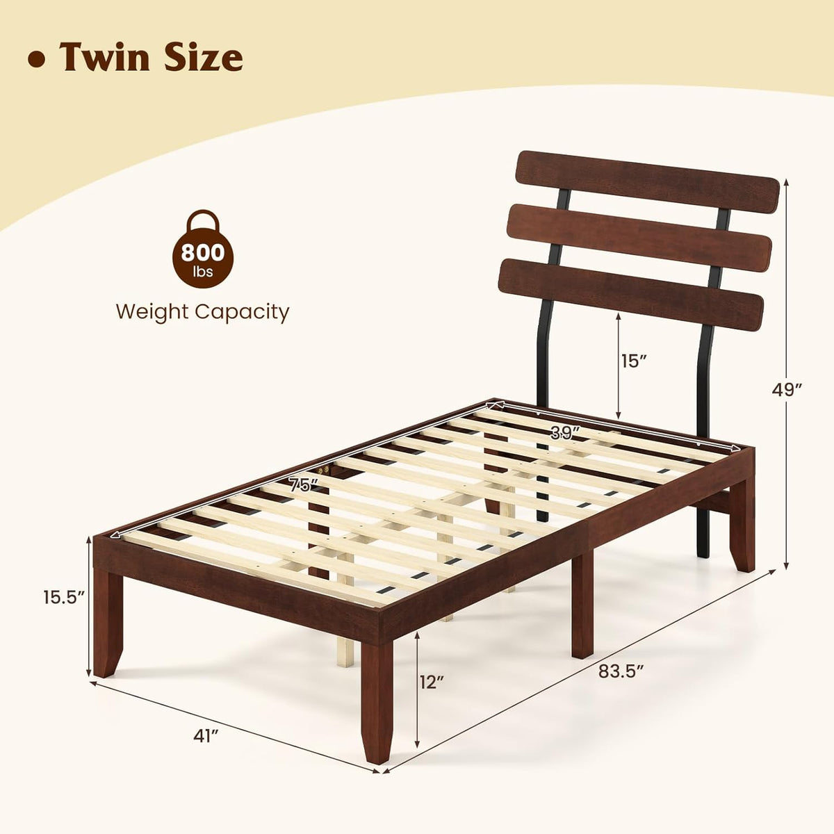 Goflame Queen/Full/Twin Size Platform Bed with Retro Headboard Mid Century Modern Bed Frame with Wood Slat Support