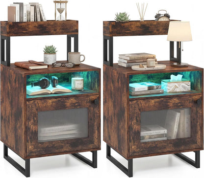 Goflame Night Stand with LED Lights | Tall Sofa Side Couch End Table w/Top Tray (1/2)