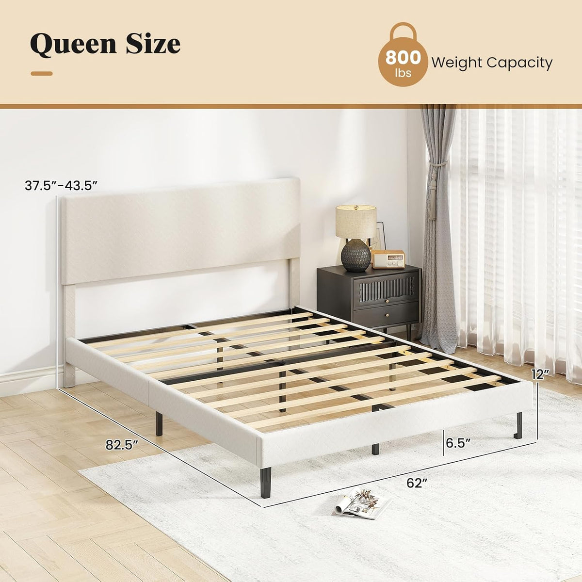 Goflame Bed Frame | Velvet Upholstered Platform Bed w/Height Adjustable Chevron Headboard