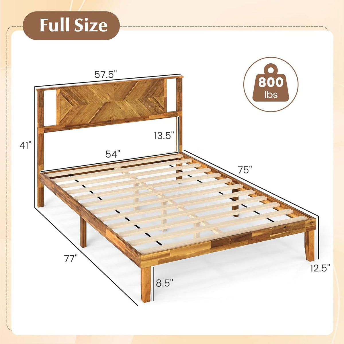 Goflame Queen/Full/Twin Size Acacia Wood Platform Bed Frame Mid-Century Modern Bed Frame with Headboard