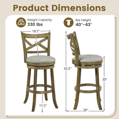 Goflame Wood Swivel Bar Stools Set of 2/4 with Backrests and Wood Frame
