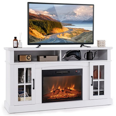 58" TV Stand with Electric Fireplace Insert, Fireplace Entertainment Center with Side Cabinets & Adjustable Shelves