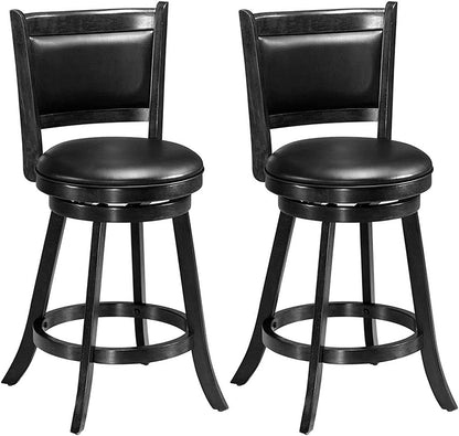 Goflame Accent Wooden Swivel Back Counter Height Bar Stool, Fabric Upholstered Design