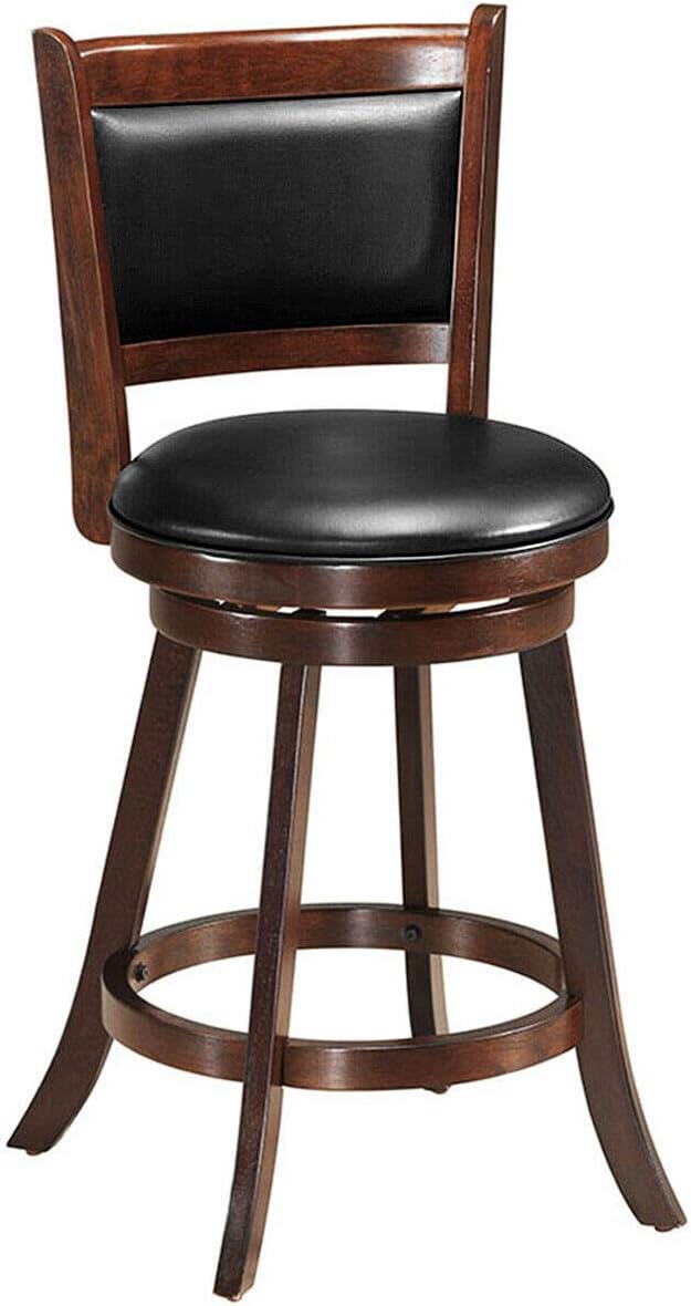 Goflame Accent Wooden Swivel Back Counter Height Bar Stool, Fabric Upholstered Design