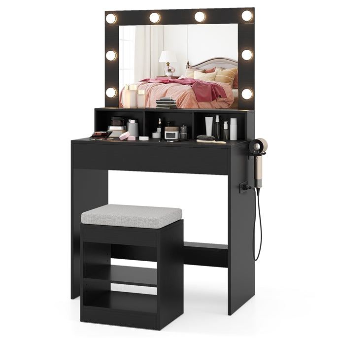 Vanity Table Set with Lighted Mirror, Makeup Dressing Desk with LED Lights