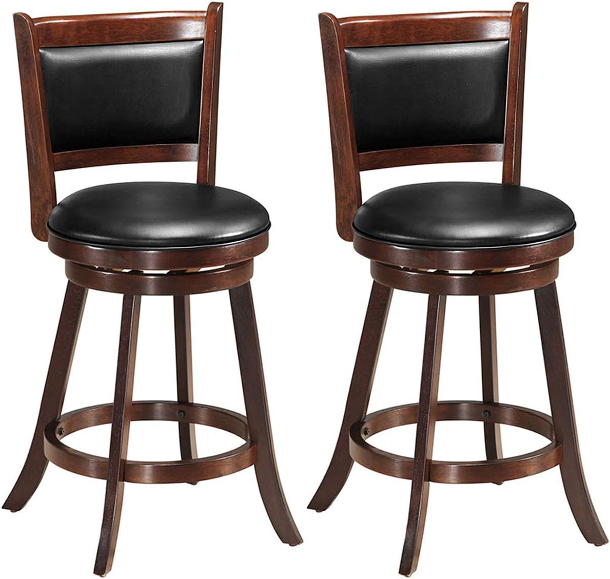 Goflame Accent Wooden Swivel Back Counter Height Bar Stool, Fabric Upholstered Design