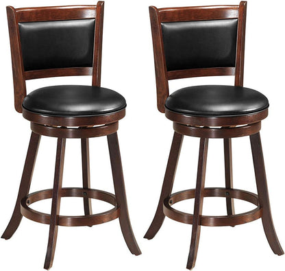 Goflame Accent Wooden Swivel Back Counter Height Bar Stool, Fabric Upholstered Design