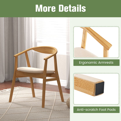 Bamboo Accent Chair, Mid-Century Modern Armchair with Padded Seat, Curved Backrest and Wrap-Around Armrest