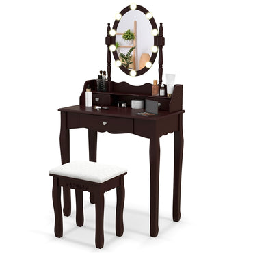 Vanity Table Set with Rotatable Mirror, Makeup Vanity Desk with 3-Color Dimmable LED Lights