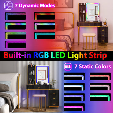 RGB Vanity Table Set with Mirror and Lights, Makeup Vanity Desk with Dimmable LED Lights