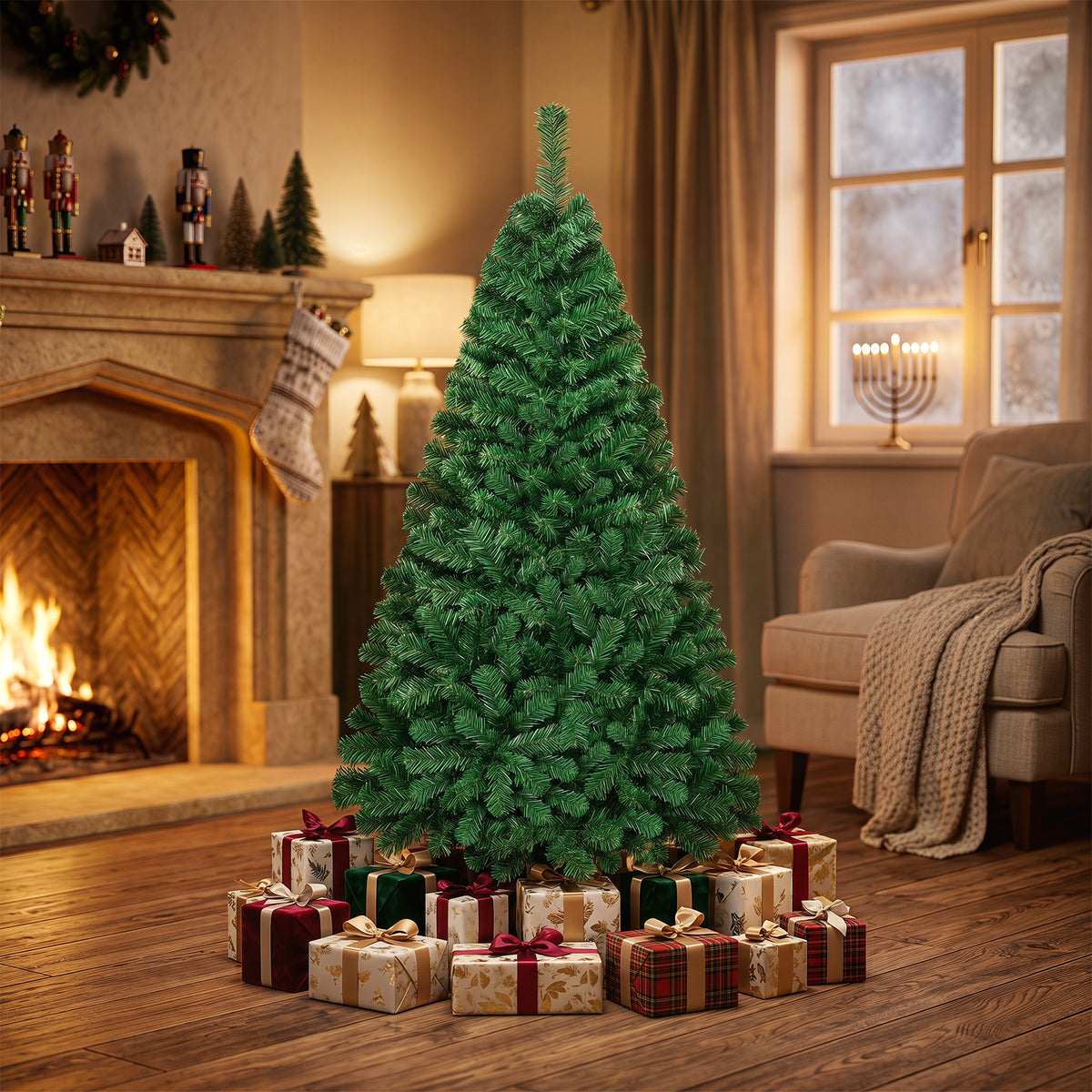 5FT PVC Artificial Green Christmas Tree Home Holiday Décor with Metal Stand 350 Branches Holiday Indoor Decoration