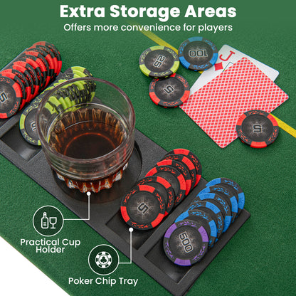 8-Player Square Poker Table Top, 79” x 36” Folding Casino Texas Hold’em Game Board w/Cup Holders & Chip Trays