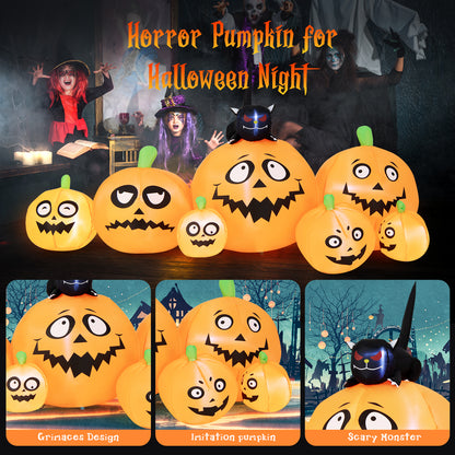 8FT Long Halloween Inflatable Pumpkin, 4 Pumpkins Patch Halloween Decoration with Black Cat and Built-in LED Lights